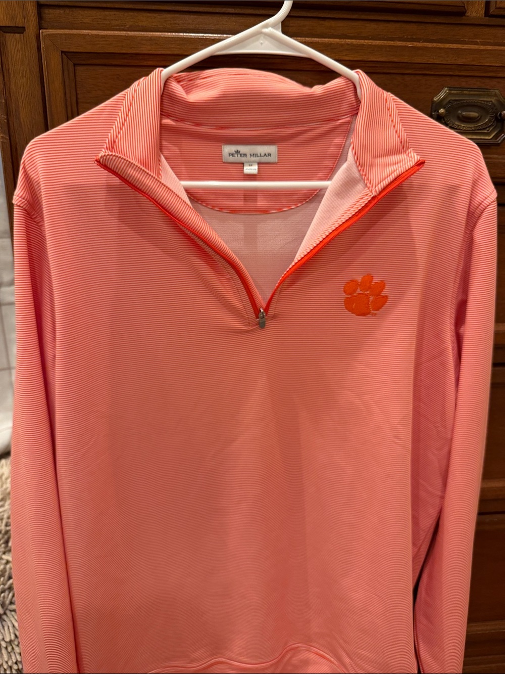 Peter Millar Men's Pink Zip-Up Sweater with Orange Logo